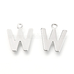 変色しない201ステンレススチールチャーム  アルファベット  文字.w  12x10.1x0.6mm  穴：1.4mm&nbsp;STAS-C021-06P-W