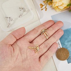 2ペア2色真鍮とクリアキュービックジルコニアスタッドピアス、女性用  蝶結び  プラチナ·ゴールデン  22x16mm  1ペア/カラー&nbsp;EJEW-HS0001-01