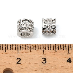 真鍮製マイクロパヴェキュービックジルコニアビーズ  コラム  プラチナ  7x5.5mm  穴：3.5mm&nbsp;KK-C155-21P