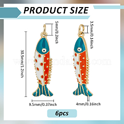真鍮製エナメルペンダント6個  魚  丸カン付き  ゴールドカラー  30.5x9.5x4mm  穴：3.5mm&nbsp;KK-BC0015-64