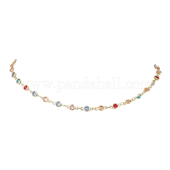 真鍮とカラフルなガラスのフラットラウンドリンクチェーンネックレス（女性用）  ゴールドカラー  15.75インチ（40cm）&nbsp;NJEW-JN05451