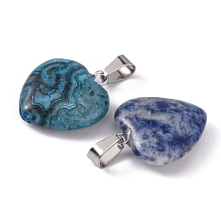 ハートナチュラル＆合成混石ペンダント  プラチナトーンの真鍮パーツ  20~22x20~21x5~8mm  穴：2x7mm&nbsp;X-G-Q438-M