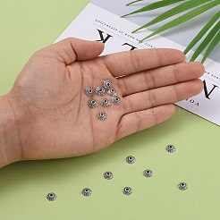 チベット風ビーズキャップ  鉛フリー＆ニッケルフリー＆カドミウムフリー  花  アンティークシルバー  約8mm長  厚さ2.5mm  穴：2mm&nbsp;LFH10352Y-NF