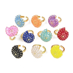 女性用真鍮エナメル調節可能カフリング  18KGP本金メッキ  カドミウムフリー＆ニッケルフリー＆鉛フリー  ミックスカラー  シェル形状  シェル形状：22.5x19.5mm  内径: 調節可能&nbsp;RJEW-G357-01M