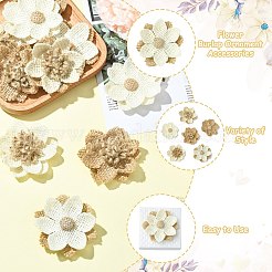 24個 6スタイルの花の黄麻布飾りアクセサリー  ミックスカラー  60~65x60~65x7~12mm  4個/スタイル&nbsp;DIY-CJ0003-14