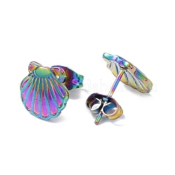 イオンプレーティング（IP）304ステンレススチールシェルスタッドピアス（女性用）  虹色  10x10mm  ピン：0.8mm&nbsp;EJEW-I285-13MC