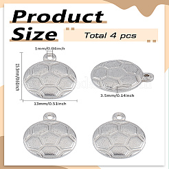304ステンレススチールチャーム4個  サッカー/サッカーボール  ステンレス鋼色  15.5x13x3.5mm  穴：1mm&nbsp;STAS-LP0002-95P
