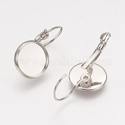 真鍮製フレンチフックピアスパーツ  フラットラウンド  プラチナ  13~14x25~27mm  トレイ：12mm  ピン：0.5mm&nbsp;LS-KK-H023-P
