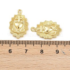 真鍮チャーム  神聖な心  長持ちメッキ  ラックめっき  18KGP本金メッキ  20.5x12.5x3mm  穴：1.2mm&nbsp;KK-H093-02G