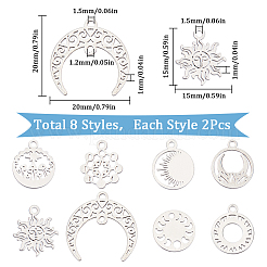 16個8スタイル304ステンレススチールチャーム  混合図形  ステンレス鋼色  12~20x12~20x1mm  穴：1.5~2mm  2個/スタイル&nbsp;STAS-SC0008-36-1