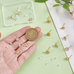 18個 3スタイル 真鍮パヴェクリアキュービックジルコニアスタッドピアス金具  カン付き  ニッケルフリー  花  20個のプラスチック製イヤーナット  18KGP本金メッキ  9x7~7.5mm  穴：1~1.2mm  ピン：1mm  6個/スタイル&nbsp;KK-BBC0023-14