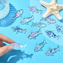 透明蓄光アクリルパーツ12個  湿った中で輝く  鮫  ミックスカラー  22.5x40.5x8mm  穴：1.6mm&nbsp;TACR-YW0003-43