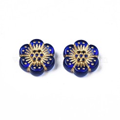 メッキアクリルビーズ  ライン入り  花  ミックスカラー  13x12x4mm  穴：1.2mm&nbsp;X-PACR-N008-013
