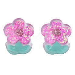 透明エポキシ樹脂カボション  スパンコールとグリッターパウダー付き  花  スミレ  29x23x7mm&nbsp;CRES-N034-42C