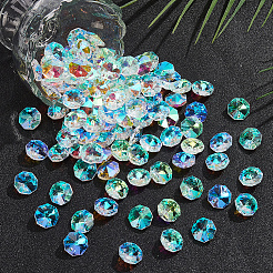 八角形縫い付けガラスラインストーン100個  クリアAB  16x16x8mm  穴：1.6mm&nbsp;GLAA-SP0001-82A-01