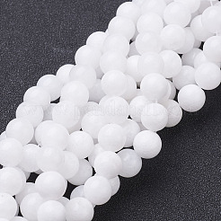天然石ホワイトジェイドビーズ連売り  染め＆加熱  ラウンド  ホワイト  8mm  穴：1mm  約46個/連  15インチ&nbsp;GSR8mmC067