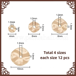 48個 4スタイル 真鍮スペーサービーズ  テクスチャフラットラウンド  ライトゴールド  4~12x1~1.5mm  穴：1.2mm  12個/スタイル&nbsp;KK-PH0005-79