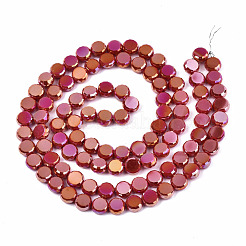 電気メッキオペークソリッドカラーガラスビーズ連売り  ABカラーメッキ  多面カットフラットラウンド  暗赤色  8x4mm  穴：1.5mm  約78~80個/連  21.65~22.44インチ（55~57cm）&nbsp;EGLA-T020-07L