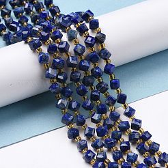 天然石ラピスラズリビーズ連売り  シードビーズで  多面カット  斜めキューブビーズ  5~6x5~6x4~5mm  穴：1mm  約49~55個/連  15.35''~15.75''（39~40センチメートル）&nbsp;G-P463-25