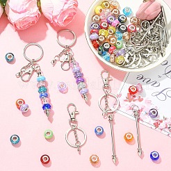 DIYキーホルダー作りキット  アクリルヨーロピアンビーズを含む  レジンヨーロピアンビーズ  合金ビーズキーホルダーバーと合金スプリットリング  プラチナ＆シルバー  75.5mm&nbsp;DIY-YW0018-27