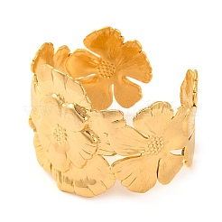 女性用 304 ステンレススチール オープンカフバングル  18KGP本金メッキ  花  内径：2-1/8インチ（5.3cm）  42mm&nbsp;BJEW-G711-01C-G