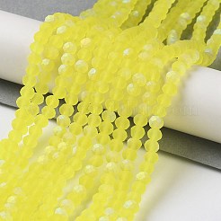 透明ガラスビーズ連売り  多面カット  艶消し  半分ABカラーメッキ  ロンデル  きいろ  4~4.5x3.5~4mm  穴：0.8~1mm  約105~110個/連  38~39cm&nbsp;EGLA-A034-T4mm-MB29