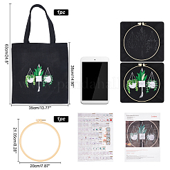 プランター模様DIY刺繍初心者キット  模造竹刺繍フープを含む  鉄針  トートバッグ  綿のカラフルな刺繡糸  ブラック  630mm&nbsp;DIY-WH304-248