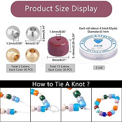 キットを作るDIYストレッチブレスレット  不透明なソリッドカラーのガラスビーズ付き  真鍮製のスペーサービーズと透明な弾性クリスタルスレッド  ミックスカラー  8x5mm  穴：1.5mm&nbsp;GLAA-NB0001-16