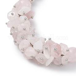 天然ローズクォーツチップビーズブレスレット  花チベットスタイル合金クラスプ付き  7-1/2インチ（19cm）&nbsp;BJEW-TA00424