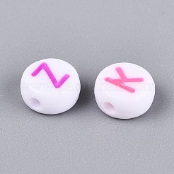不透明なアクリルエナメルビーズ  蛍光ビーズ  アルファベット付きフラットラウンド  ミックスカラー  6.5~7x3.5~4mm  穴：1.5~1.6mm  約3846個/500g&nbsp;SACR-Q001-06