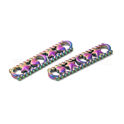 イオンプレーティング（IP）304ステンレススチールコネクタチャーム  月と星とハートのリンクが付いた楕円形  虹色  44.5x10.5x3mm  内径：4.5x5.5mm&nbsp;STAS-L268-036MC