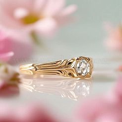 女性用クリスタルラインストーン付き合金指輪  ラウンド  ゴールドカラー  usサイズ7（17.3mm）&nbsp;FS-WGE5B8F-02
