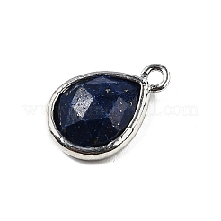天然染色ラピスラズリのファセットペンダント  ラックメッキ金メッキ真鍮ティアドロップチャーム  14x9.5x4mm  穴：1.4mm&nbsp;G-U019-05P-07