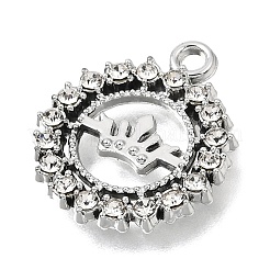 UVメッキ合金クリスタルラインストーンペンダント  丸い指輪と王冠のチャーム  プラチナ  20x16.5x2mm  穴：1.7mm&nbsp;RB-CBAD37D-08P
