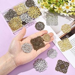 鉄製フィリグリージョイナーリンク 64個、8スタイル  花  ミックスカラー  35.5~51x0.7~3mm  穴：1~2mm  8個/スタイル&nbsp;IFIN-YW0004-09