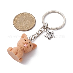 樹脂犬ペンダントキーホルダー  鉄のリングと合金のスターチャーム付き  バリーウッド  8.3cm  犬：29x21x19mm&nbsp;KEYC-JKC00564-01