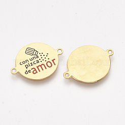 304ステンレス鋼の引用リンクコネクター  エナメル  単語とフラットラウンド  ゴールドカラー  21.5x16x1mm  穴：1.4mm&nbsp;STAS-S079-95T-G