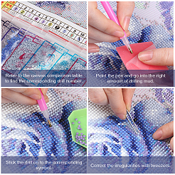 DIYのダイヤモンド絵キット  半円形プラスチックラインストーンカボションを含む  ステンレスピンセット  プラスチックディスプレイトレイ  トレイプレート  ネイルアートラインストーンピッカーペンとラベルペースト  ミックスカラー  プラスチックラインストーンカボション: 2.8mm  60袋 /セット  1セット&nbsp;DIY-GA0001-60