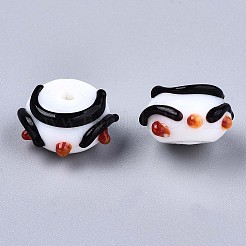 手作りのでこぼこランプワークビーズ  そろばん  ホワイト  13~14x8mm  穴：1.4~2mm&nbsp;LAMP-S194-006A