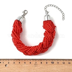 ガラスシードマルチ連ブレスレット  女性用ツイストブレスレット  鉄延長リンク付き  ファイヤーブリック  8-1/4インチ（21cm）&nbsp;BJEW-H204-01P