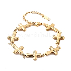 女性用304ステンレススチールリンクチェーンブレスレット  イオンプレーティング（ip）メッキ  クロス  7-5/8インチ（19.5cm）  リンク：23x13.5x3.5mm&nbsp;BJEW-U021-08G-03