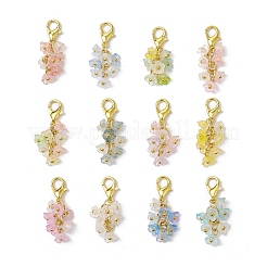 つや消しアクリル製フラワーペンダント装飾品 12個  バッグ飾り用の合金製ロブスター クロー クラスプ チャーム  ゴールドカラー  ミックスカラー  30.5mm&nbsp;AC-CJ1071-G