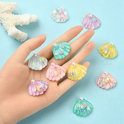 10 個 5 色のオーシャンテーマの半透明樹脂カボション  グリッターパウダー付き  シェル形状  ミックスカラー  25x28x7mm  2個/カラー&nbsp;RESI-YW0001-52