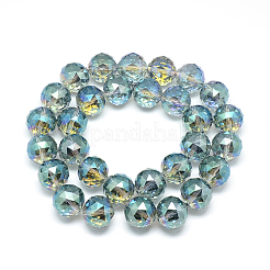 電気メッキガラスビーズ連売り  虹メッキ  多面カット  ラウンド  淡いターコイズ  17~18x17~18mm  穴：2mm  約30個/連  22.8インチ&nbsp;EGLA-S137-01