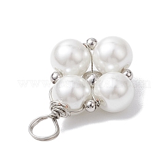真鍮銅線で巻かれたペンダント  ガラスパールと  菱形  プラチナ  22.5x15x7mm  穴：4mm&nbsp;PALLOY-JF03046-02