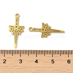 イオンプレーティング（IP）304ステンレスペンダント  レーザー切断  剣のチャーム  ゴールドカラー  23x10x1mm  穴：1.6mm&nbsp;STAS-J042-31G