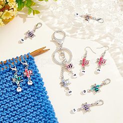 合金エナメル & アクリル ペンダント ロッキング ステッチ マーカー  亜鉛合金ロブスタークロークラスプステッチマーカー  数字を持つ蜂  ミックスカラー  5.1cm  10個/セット&nbsp;HJEW-AB00121