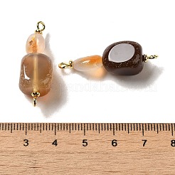 天然メノウ コネクタ チャーム  本物の18K金メッキ真鍮ダブルループ付きナゲットリンク  34~35x10~11x10~11mm  穴：1.5mm&nbsp;FIND-C046-15G