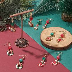 クリスマスをテーマにした合金エナメル ダングル イヤリング、レジン ビーズ付き  混合図形  45~51x10.5~16.5mm&nbsp;EJEW-JE05309