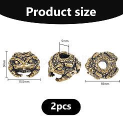 真鍮製ヨーロピアンビーズ  大穴ビーズ  ヒキガエル  アンティーク黄金  18x15.5x9.5mm  穴：5mm&nbsp;KK-WH0079-196B